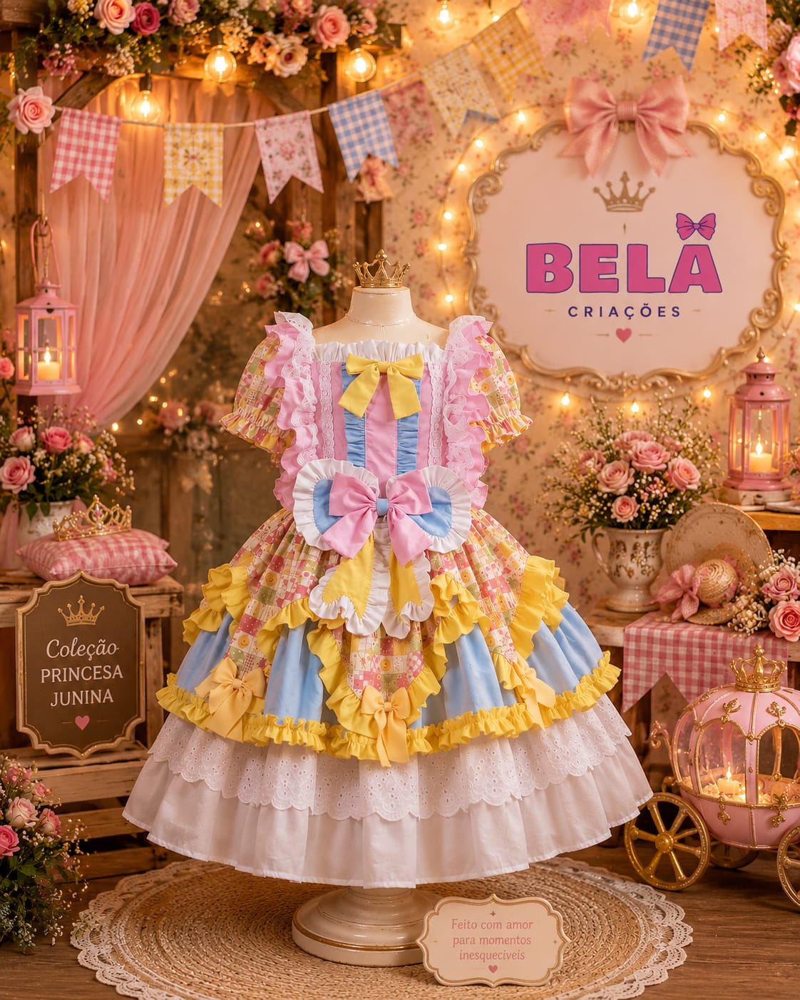 Vestido infantil da Coleção Princesa Junina, feito pela Bela Criações